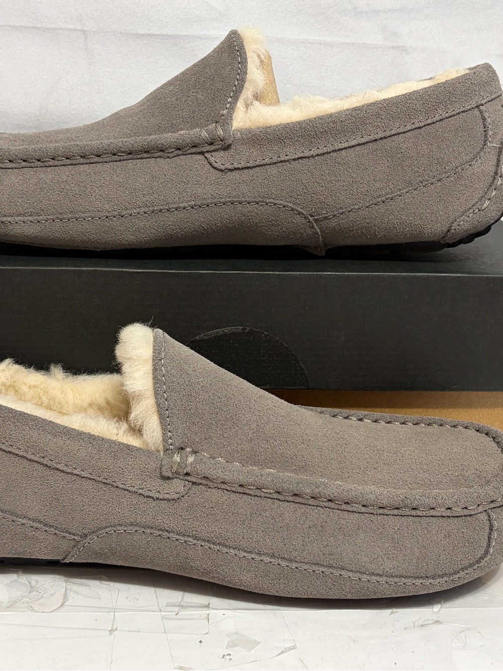 UGG Men's Taupe Suede Shearling-Lined Slip-On Loafers
